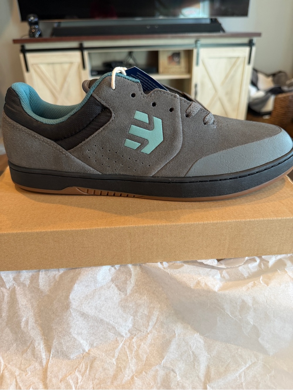 Etnies Men’s Gray Skate Sneakers with Teal Accent
